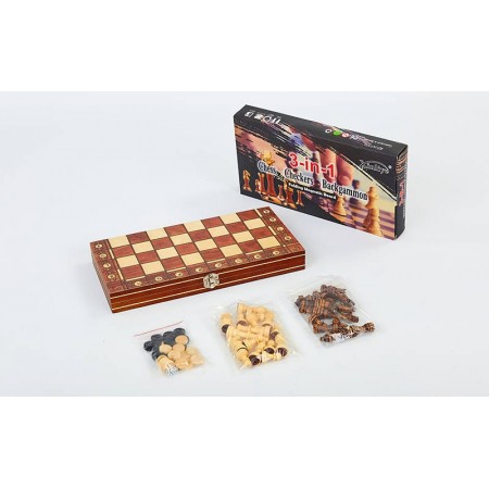Магнитные шахматы + нарды и шашки, деревянные, 34x34 см, W7703H